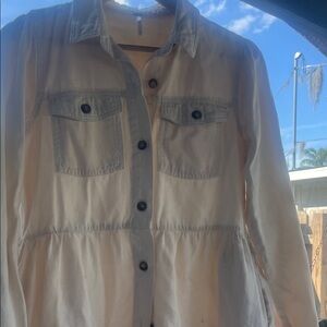 Free People Cream Button-Front Jean Jacket